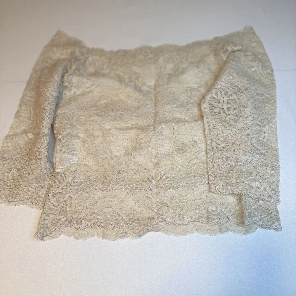 Vintage Kay Celine Lace Top 3/4 Sleeve Front Lined Sheer Back Ivory Sz M 90's - Picture 9 of 12